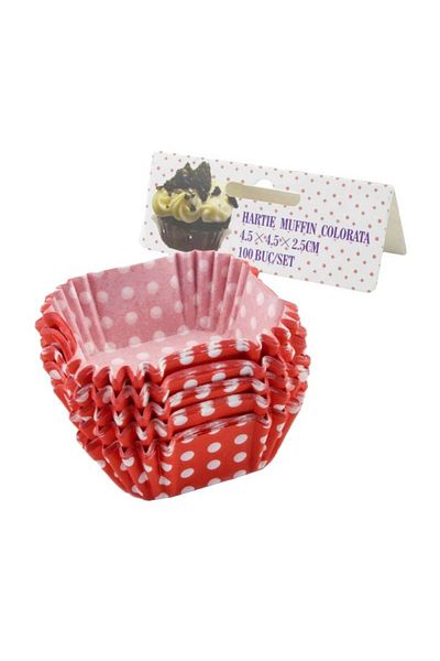 gogiva Muffin paper set, Square, Red with polka dots, 4.5x4.5x2.5 cm, 100 pcs
