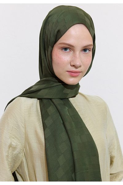 Freshscarfs Nori Silky Jacquard Shawl Dark Green
