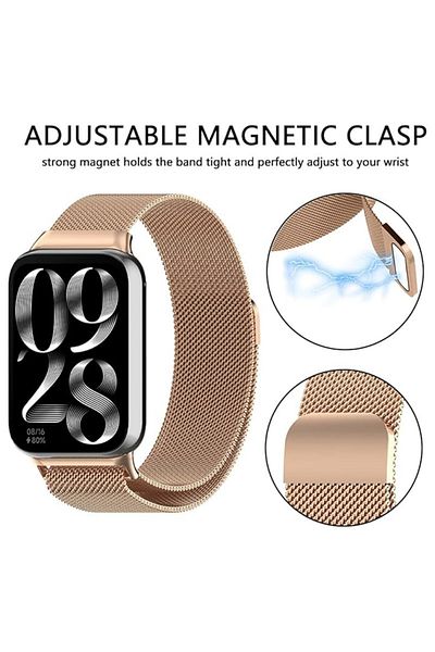 REDz Accessories Milanese Strap, for Xiaomi Band 8 Pro / Band 9 Pro / RedMi Watch 4, Magnetic, Metal Links, Rose-gold