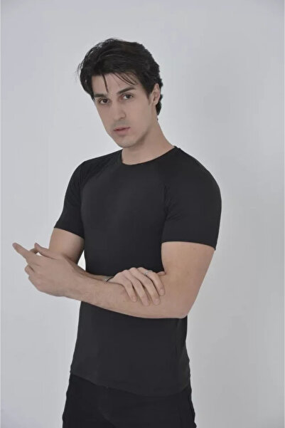 yonca aksesuar Men's Shoulder Mesh Slim Fit T-shirt - Black