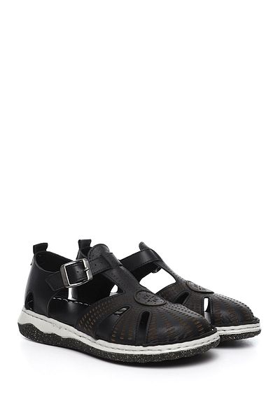 GÖNDERİ(R) Women / Girls Charcoal Wedge Heel Genuine Leather Sandals