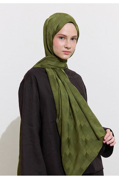 Freshscarfs Nori̇ Silk Jacquard Shal Khaki