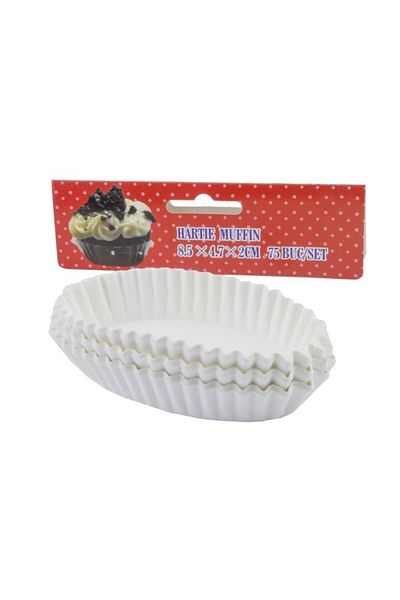 gogiva Muffin Paper Set, Oval, White, 8.5x4.7x2 cm, 75 pcs