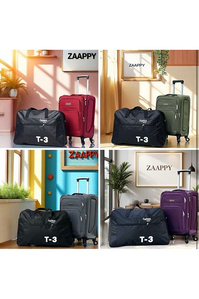 ZAAPPY Soft Material 20 Inch (7-10kg) Luggage Lightweight Cabin Size - Durable T3 Duffle Bag Combo