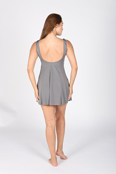 Lio20 Women's Gray Plain Shorts Dress Swimsuit |   Polyamide |   Sleeveless |   Balconette |   Size 38-52 |   Quick Dry