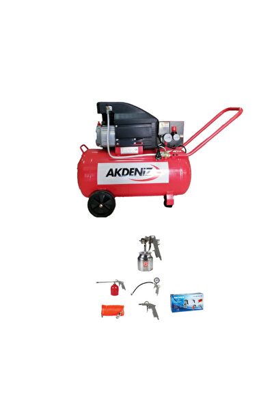Akdeniz 2 HP 50 LT Hava Kompresörü 8 Bar+Hava Kompresör Seti 5 Parçalı 5 parça