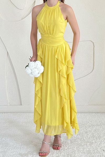 Elbee Fashion Woman Halter Collar Lined Dress