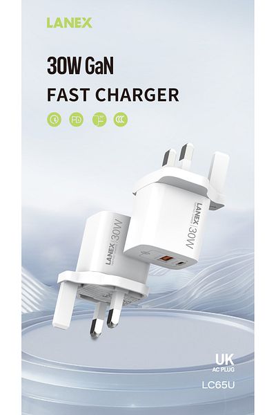 Lanex Lanix LC65U Home Charger Head with 2 USB Ports and PD Port, 30W, Supports GaN