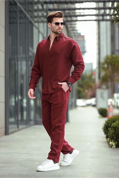 Madmext Claret Red πουκάμισο Παντελόνι Ανδρικό Σετ δύο τεμαχίων E7322