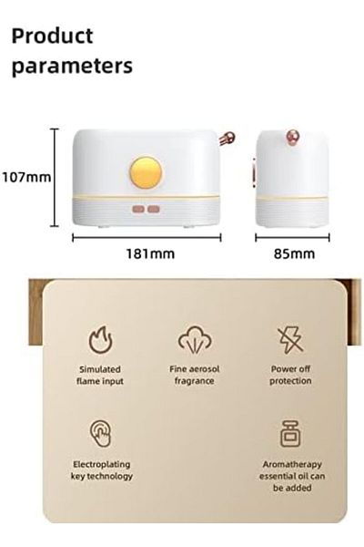 Biki Flame Aromatherapy Essential Oil Diffuser, Simulated Flame Mist Humidifier, 180ml Auto-Off 4.5W