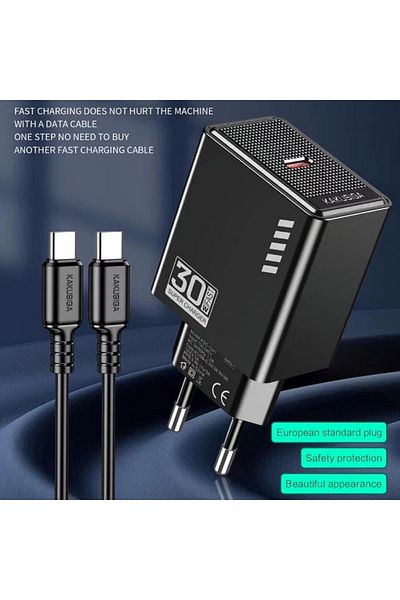 REDz Accessories Pachet încărcător KSC-1242 cu cablu Type-C de 1 m, compatibil cu iPhone 15/16/Android, 30 W, negru