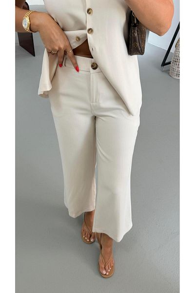 Sezgi Tekin Bone Button Detail Stone Flare Trousers