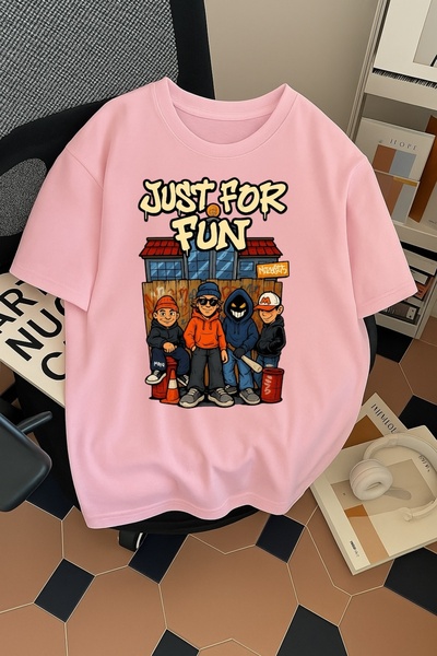 Generic Brand Unisex Men/Women Just for Fun Color Printed Oversize Cotton T-S...