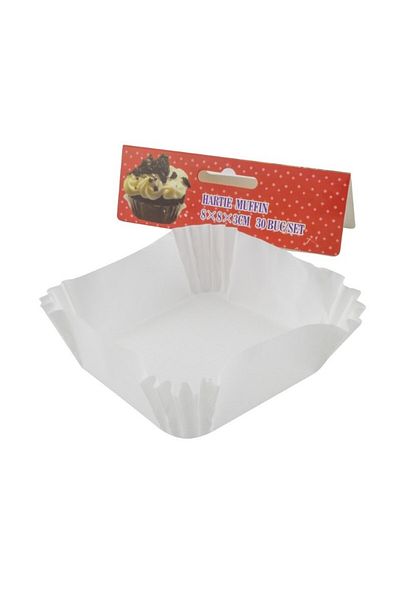 gogiva Muffin Paper Set, Square, White, 8x8x3 cm, 30 pcs