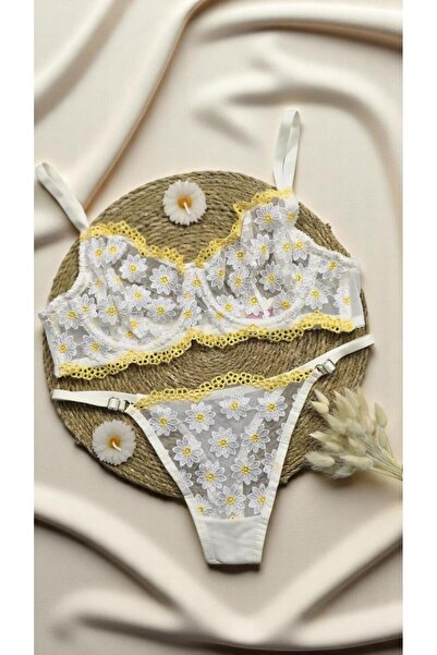 idole lingerie Papatya Desenli Dantelli bralet takım