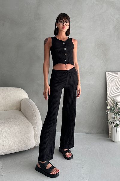 EYLANA Women's Buttoned Bubble Textured Vest Set