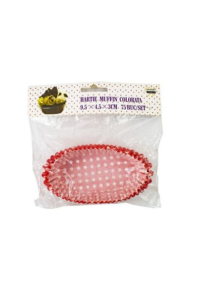 gogiva Muffin paper set, Oval, Red with white polka dots, 9.5x4.5x3.9 cm, 75 pcs