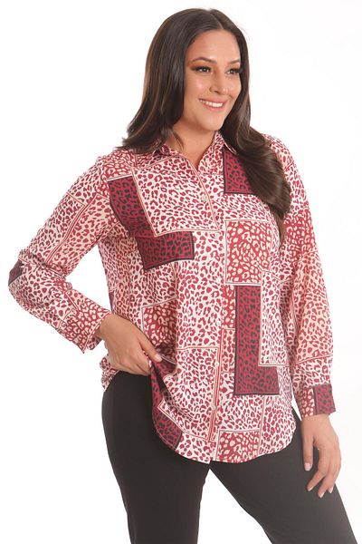 Metpoint Cămașă cu imprimeu digital cu model leopard burgundy de mărime mare Trend42plus
