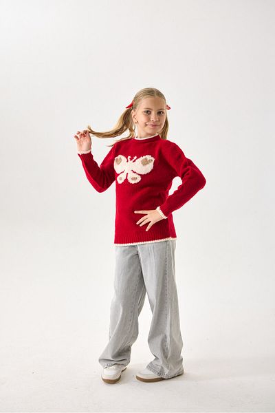 Nisrakids Butterfly Patterned Girl's Knitwear Sweater - Soft Textured