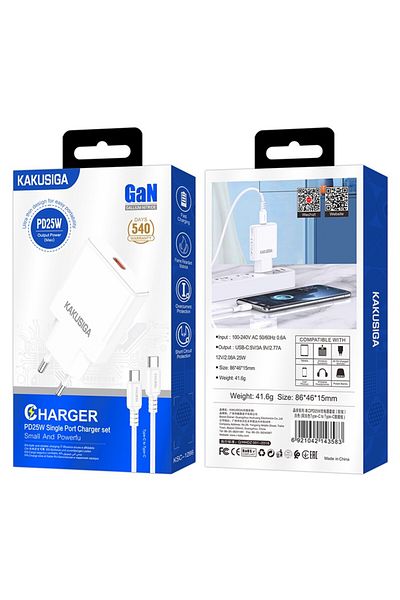 REDz Accessories KSC-1266 Adapter and 1M Type-C Cable, Compatible with iPhone 15/16 and Android, Power 25W, White
