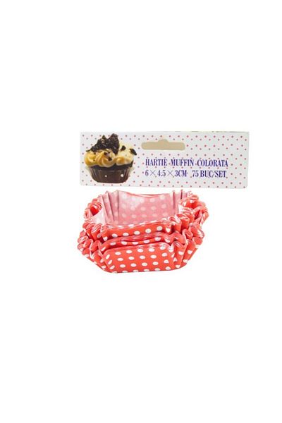gogiva Muffin paper set, Rectangular, Red with white polka dots, 6x4.5x3 cm, 75 pcs
