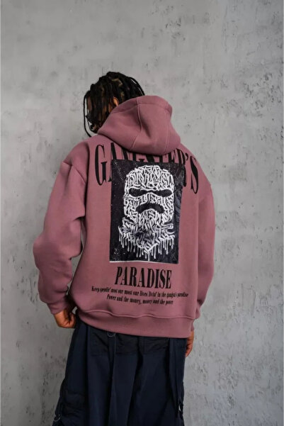 beybunn Men's Paradise Printed Hooded Sweat - Dried Rose