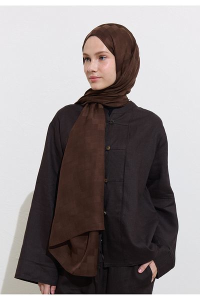 Freshscarfs Nori Silky Jacquard Shawl Chocolate Brown