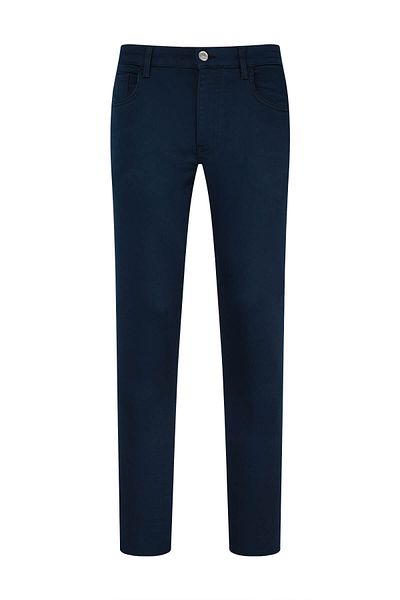 Hatemoğlu Navy Blue Slim Fit Cotton 5 Pocket Canvas Trousers
