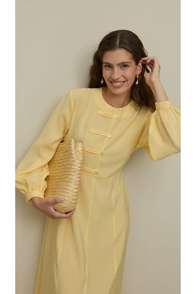 Fahhar Brit Detailed Modal Dress Yellow