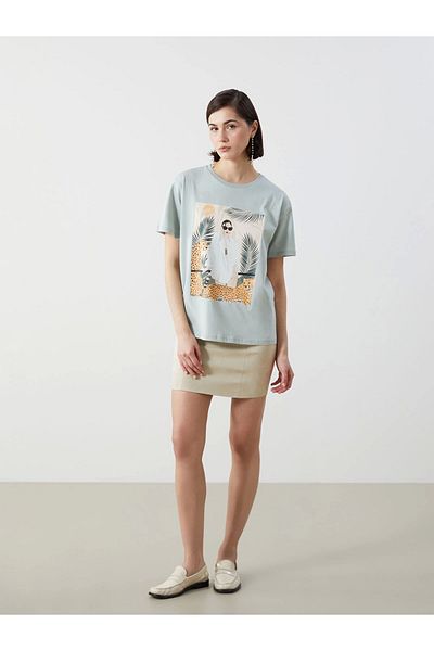 LC Waikiki Lcw Vision Green Crew Neck Printed Women's T-Shirt
