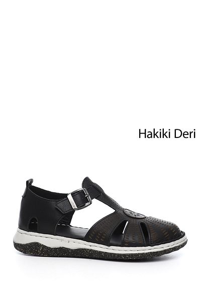 GÖNDERİ(R) Women / Girls Charcoal Wedge Heel Genuine Leather Sandals