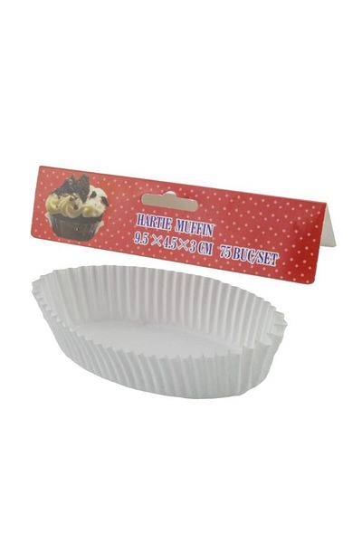 gogiva Muffin Paper Set, Oval, White, 9.5x4.5x3.9 cm, 75 pcs