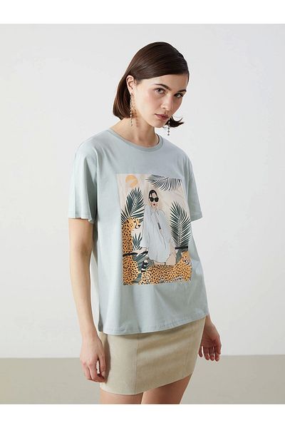 LC Waikiki Lcw Vision Green Crew Neck Printed Women's T-Shirt