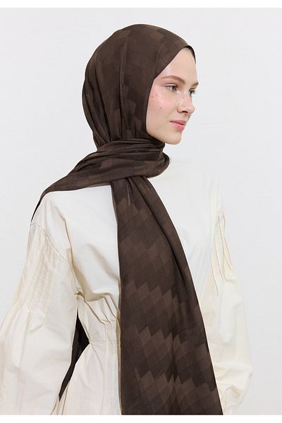Freshscarfs Nori̇ Silk Jacquard Shal Dusty Brown