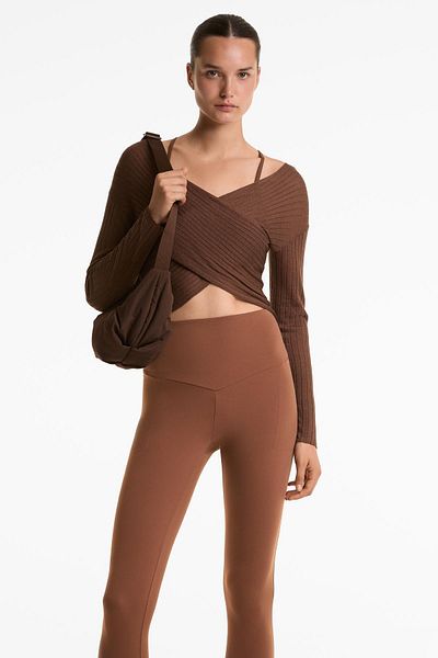 Oysho Fine-knit semi-sheer rib crossover jumper