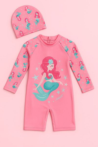 My Kids Wear Girls' Long Sleeve and Zippered Swimsuit Set 3 -10 Years 11906