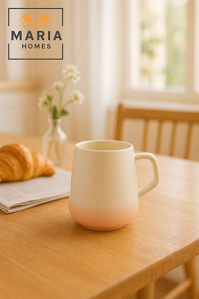 MARIA HOMES Ceramic Mug with Matte White and Pink Gradient – Modern Handle Design
