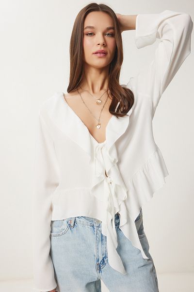Lovelyİstanbul Ruffled Summer Woven Blouse Lxg0001 Ecru