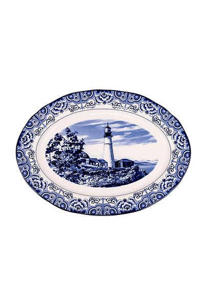 Claytan Lighthouse Blue 14.2-Inch Ceramic Oval Platter (Set of 1)
