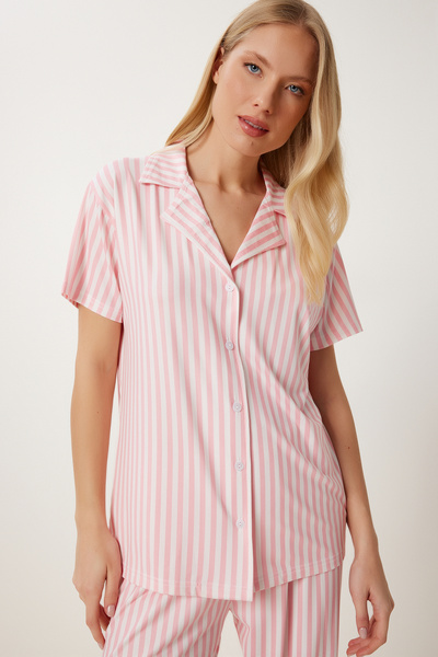 Lovelyİstanbul Patterned Flexible Soft Textured Pajama Set Lfp0004 Pink