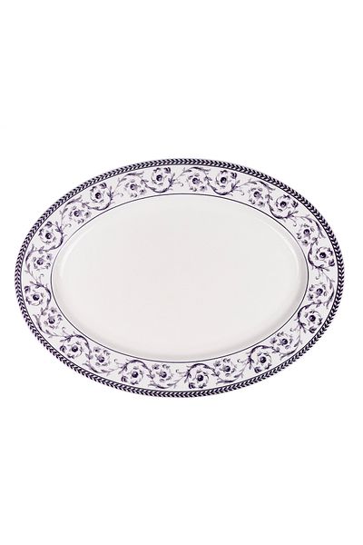 Claytan Callista 14.2 inch Hand-Glazed Ceramic Oval Platter (Purple & White Set Of 1)