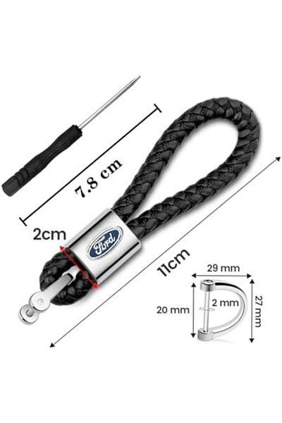 Ford Luxury Braided PU Leather Keychain with Secure Screw Lock - Durable Car Key Chain for Vehicles and H