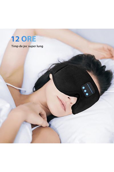OEM Mască de somn 3D cu căști wireless, Bluetooth, reglabilă, bumbac, unisex, neagră