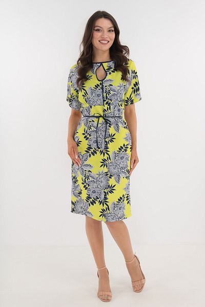 Vanessa Line RO Yellow shift dress with navy blue flowers