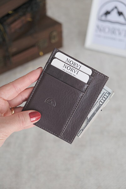 Norvi Leather Double Sided Unisex Genuine Leather Card Holder Gray