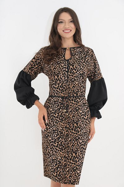 Vanessa Line RO Office dress with animal print and puff sleeves