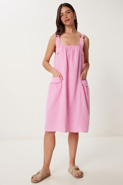 Lovelyİstanbul Linen Blend Light See-Through Beach Dress Lgx0002 Pink
