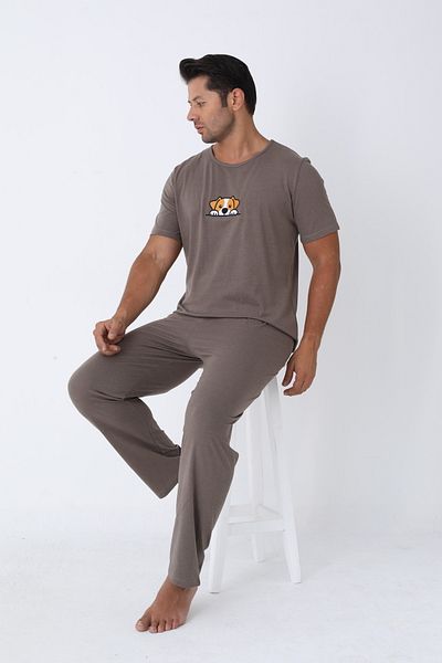ELİTOL Men's Short Sleeve Knitted Pajamas Set