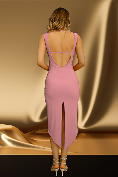 Due Stelle فستان نسائي بفتحة على شكل حرف V وفتحة على الظهر - تانجو غير متماثل - فستان للرقص والمناسبات الخاصة - مع وسادة للصدر