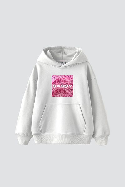 Bak Moda Sassy Printed Oversize Women's White Hoodie